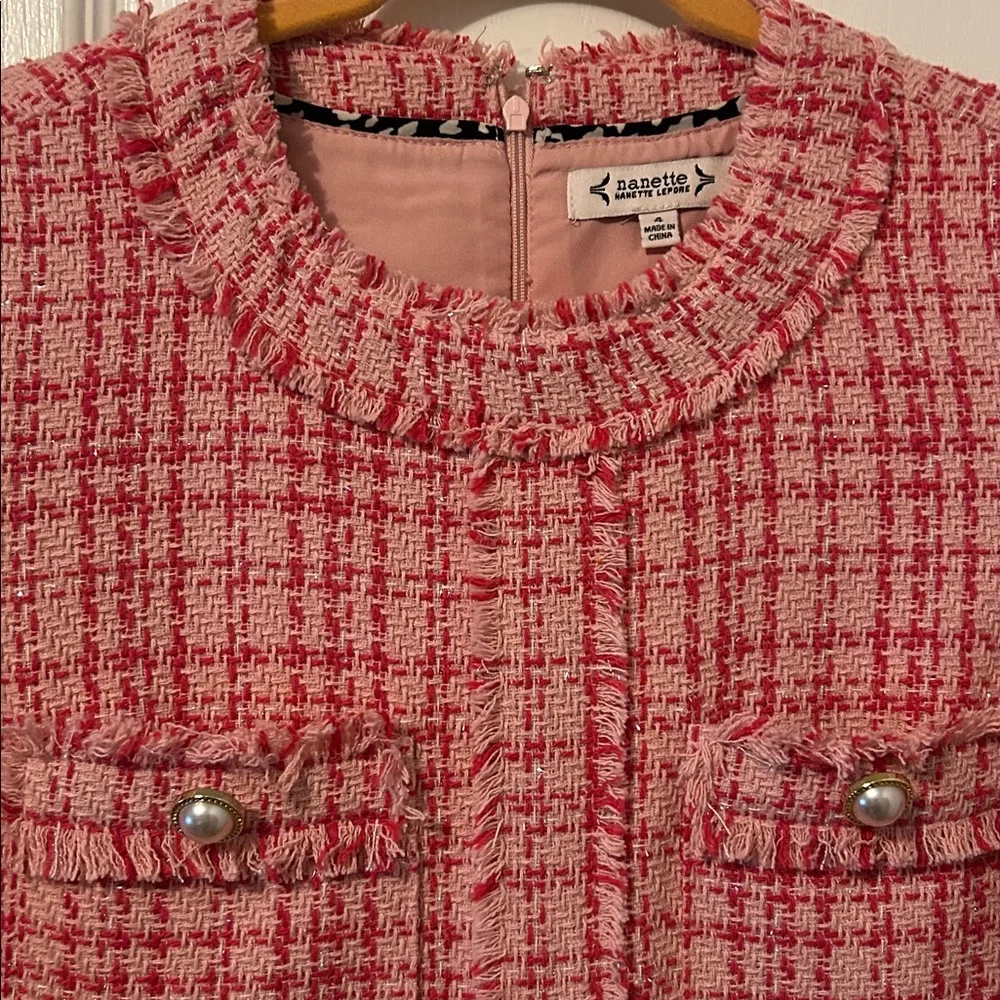 NWT Nanette Lepore Women's SZ 4 Almond Blossom Plaid Tweed LS Sheath Dress $168